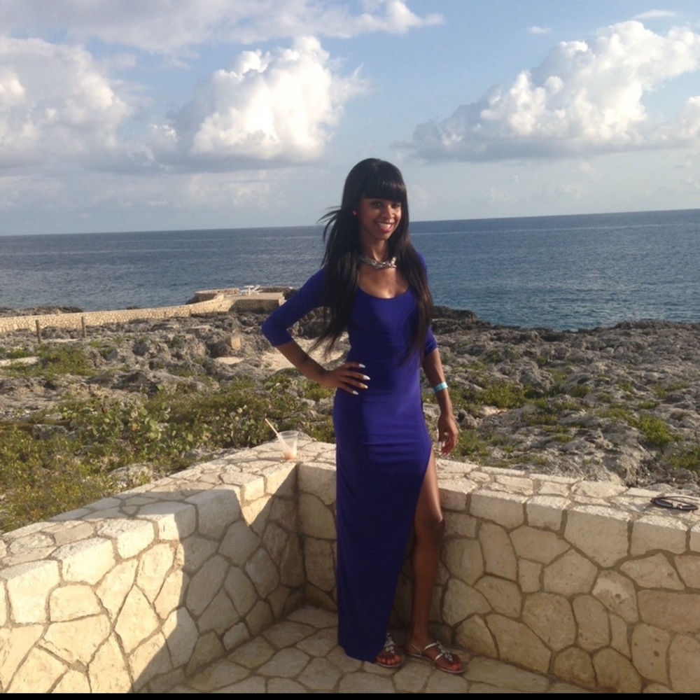 Foreign Exchange blue asymmetrical long dress